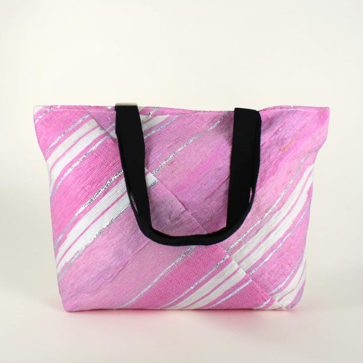 Pink and White UpcycledPlastic Handcrafted Designer Tote Bag