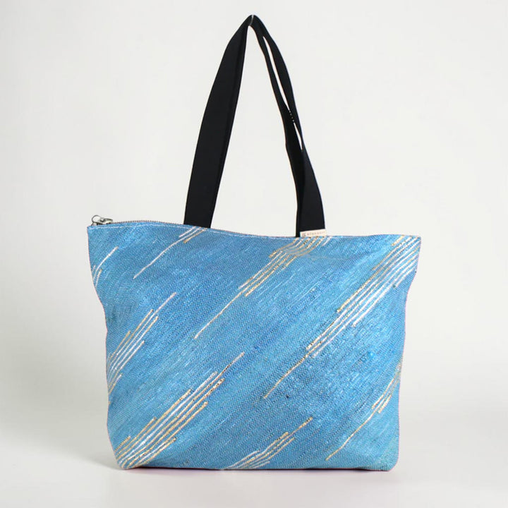Indigo Blue and White Upcycled Plastic Handcrafted Designer Tote Bag