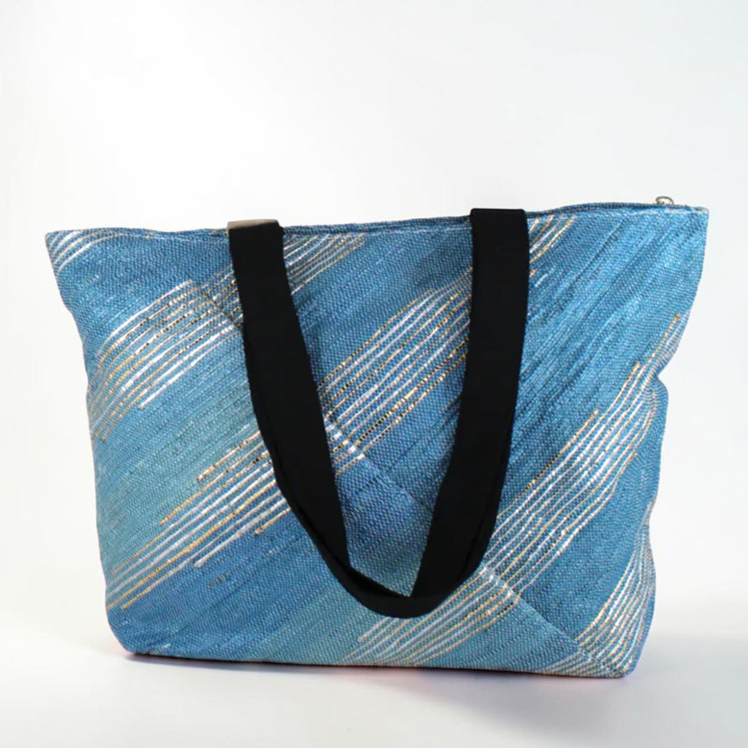 Indigo Blue and White Upcycled Plastic Handcrafted Designer Tote Bag
