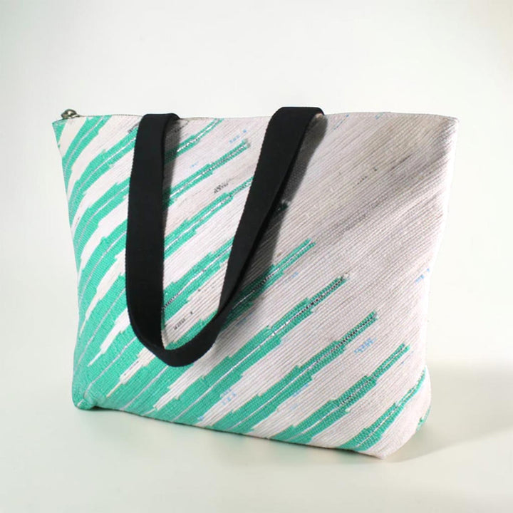 Sea Blue and White Upcycled Plastic Handcrafted Designer Tote Bag