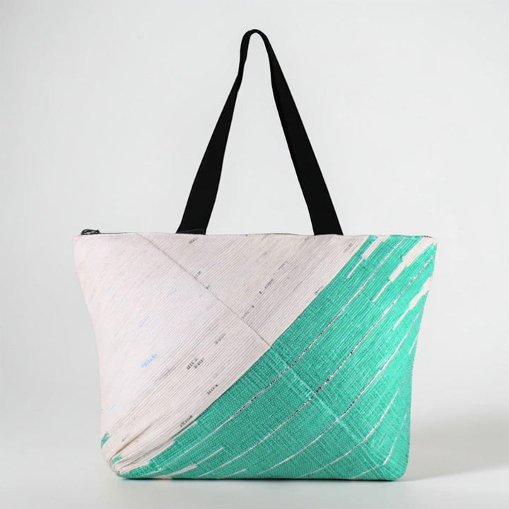 Sea Blue and White Upcycled Plastic Handcrafted Designer Tote Bag