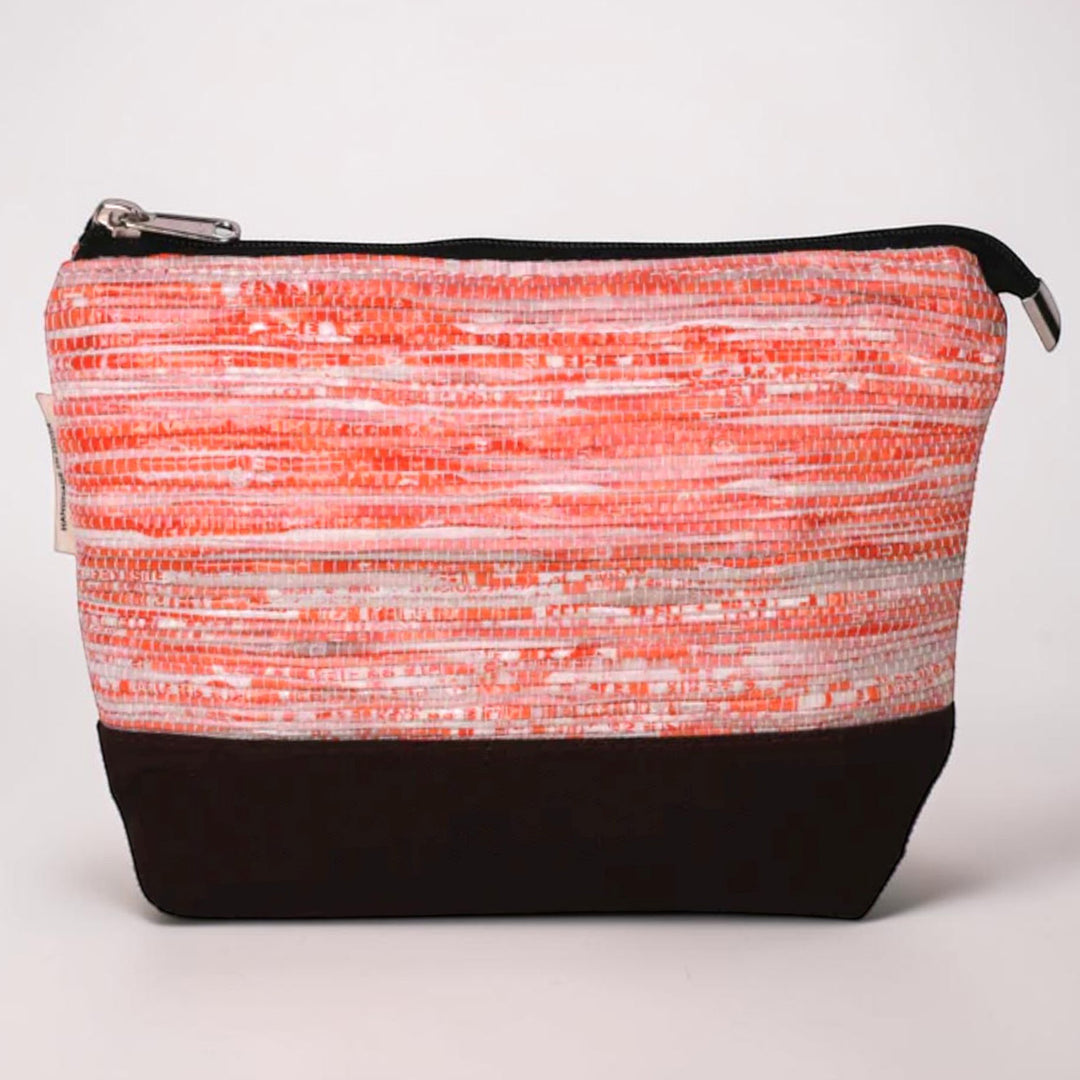 Orange and White Striped Upcycled Plastic Handcrafted Utility Pouch
