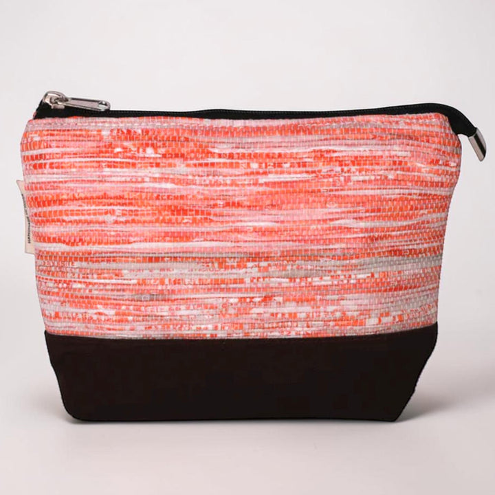 Orange and White Striped Upcycled Plastic Handcrafted Utility Pouch