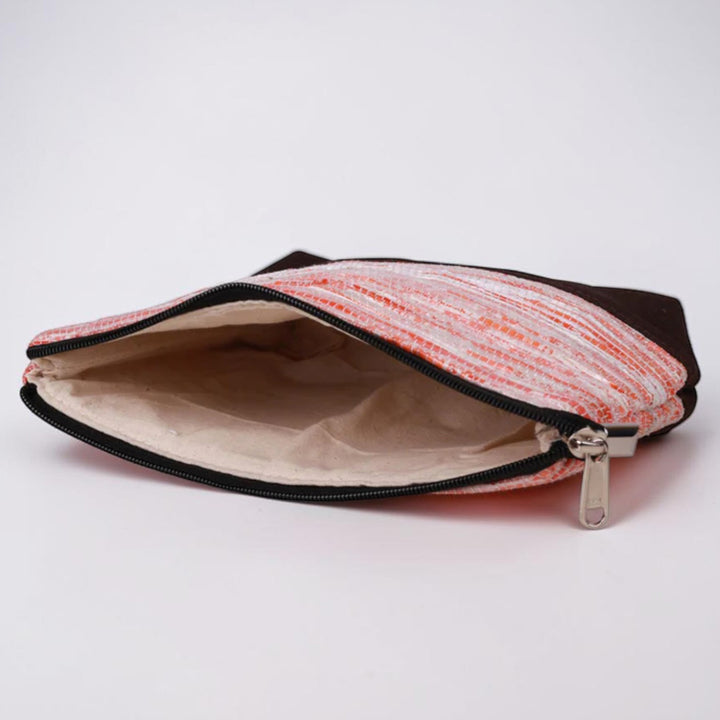Orange and White Striped Upcycled Plastic Handcrafted Utility Pouch