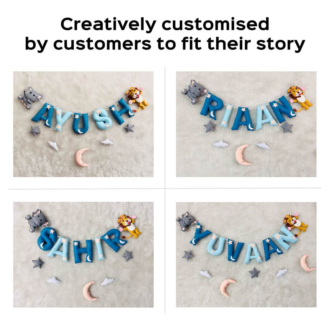 Handcrafted Personalized Ele & Lion Themed Bunting For Kids