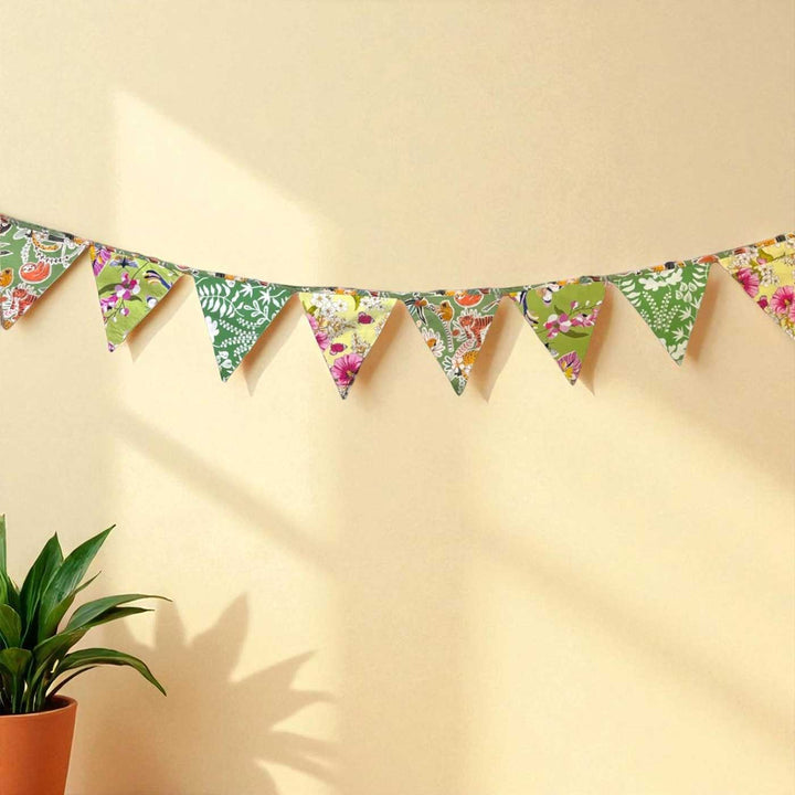 Handmade Green Floral Upcycled Fabric Bunting