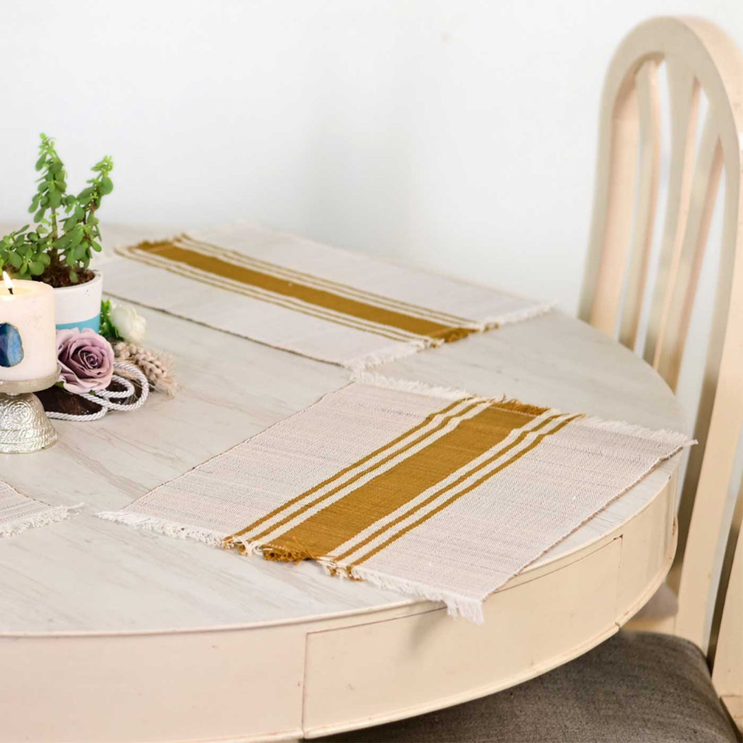Hand Woven Vertical Striped Madhurkati Table Mat | 15 x 11 inch