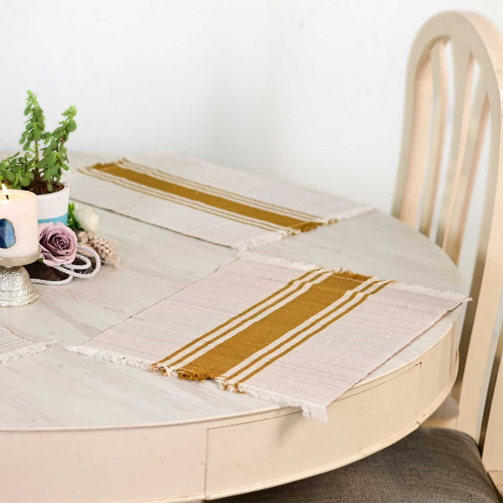 Hand Woven Vertical Striped Madhurkati Table Mat | 15 x 11 inch