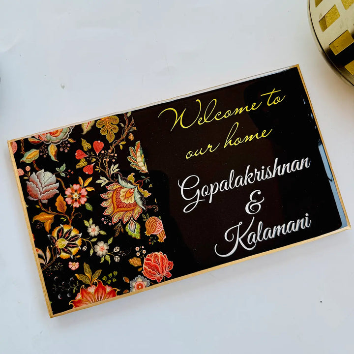 Personalized Black Floral Theme Resin Name Plate