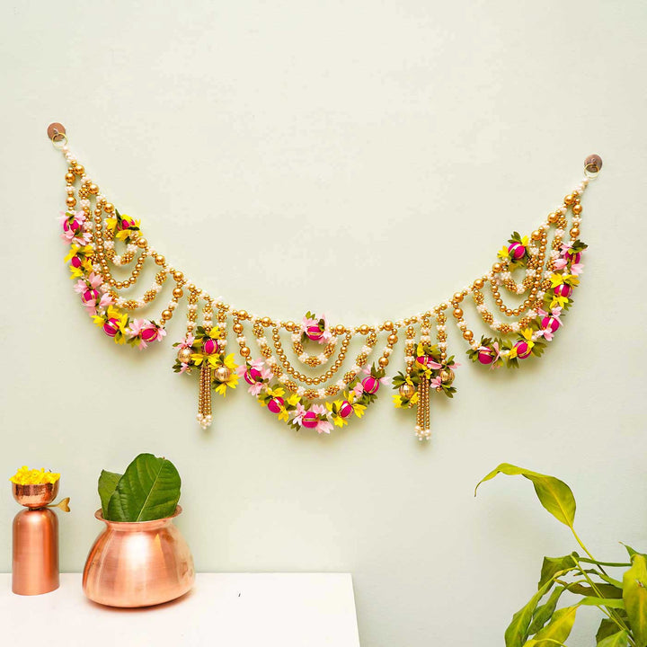 Handmade Multi-Color Flower With Moti Toran