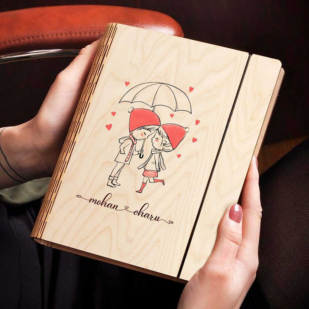 Couples Wooden Personalized Notebook Binder | A5, 50 Blank Pages, 120 GSM