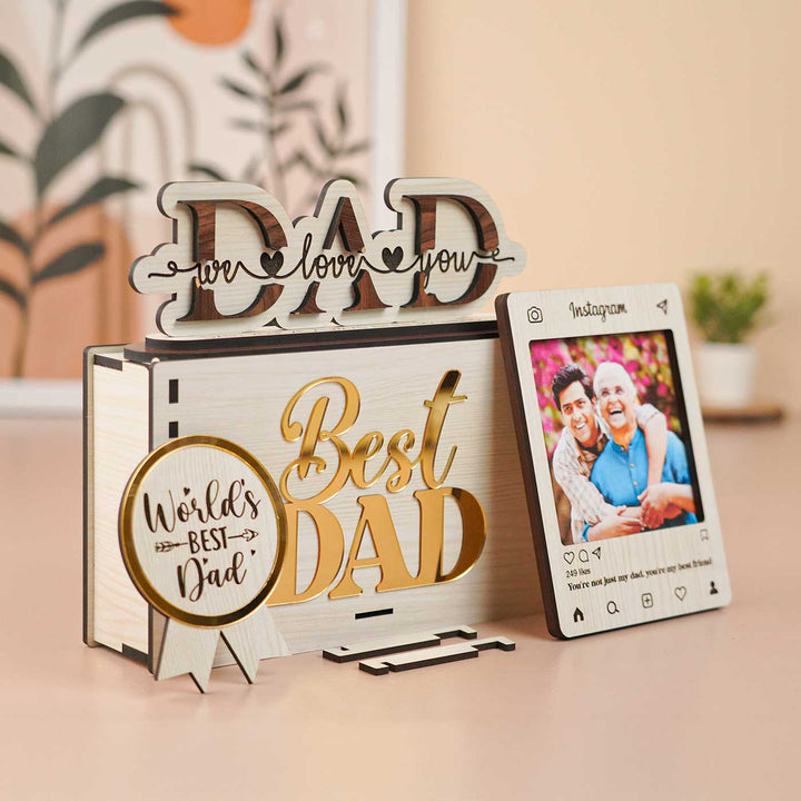 Photo Personalized Engraved Father's Day MDF Wood Gift Hamper | Set of 5