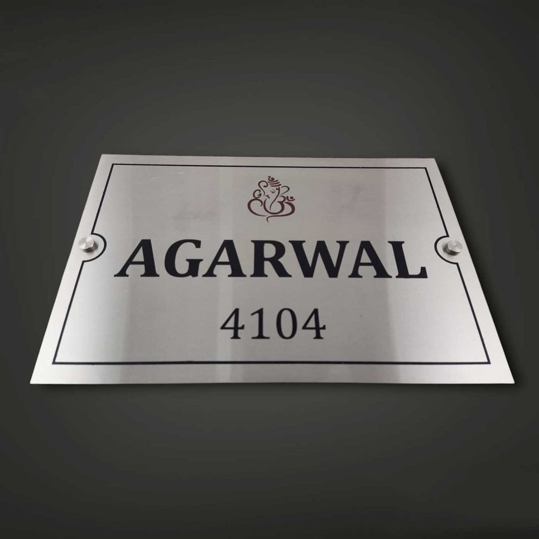 Personalized Engraved Ganesha Theme Stainless Steel Name Plate