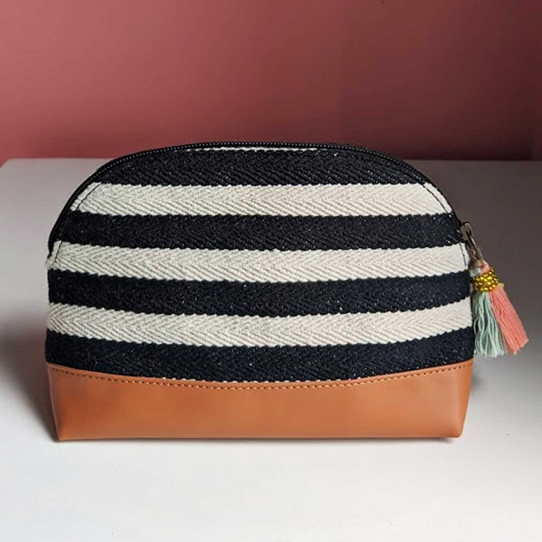 Personalized Handmade Embroidered Black And Whie Stripes Jacquard Pouch