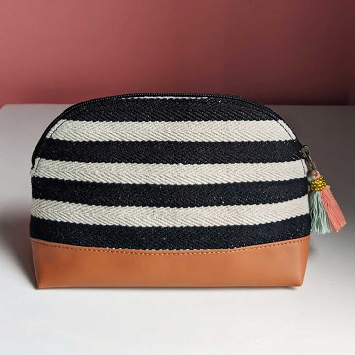 Personalized Handmade Embroidered Black And Whie Stripes Jacquard Pouch