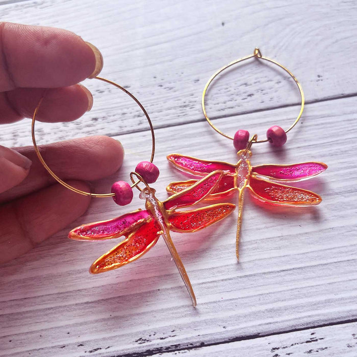 Handmade Laser Cut Dragonfly Hoop Acrylic Earrings