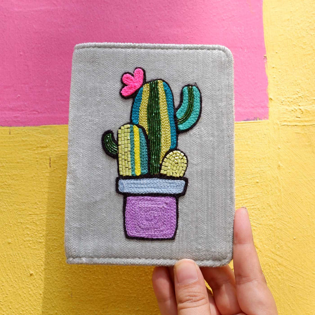Handmade Embroidered Cactus Design Passport Cover