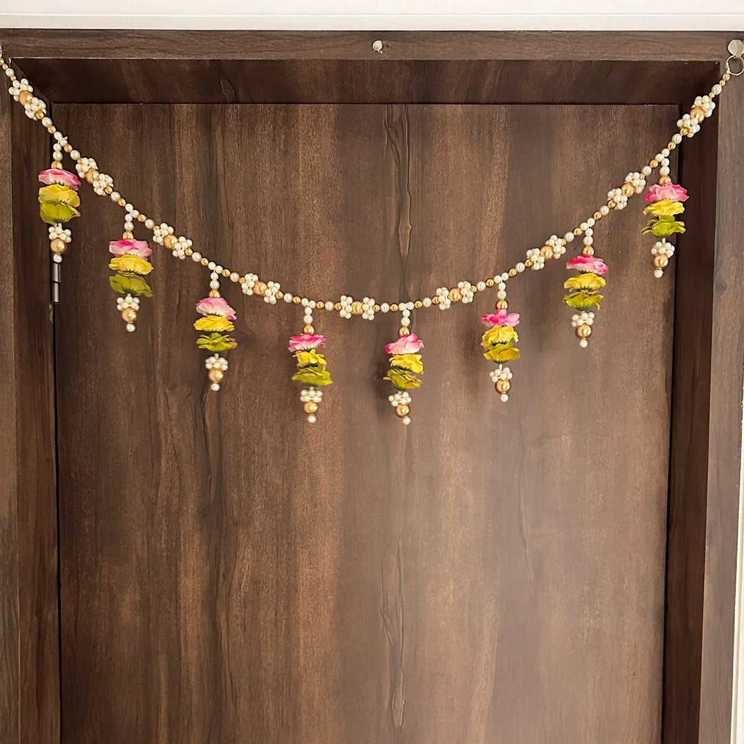 Handmade Beaded Minimal Rose Flower & Moti Toran