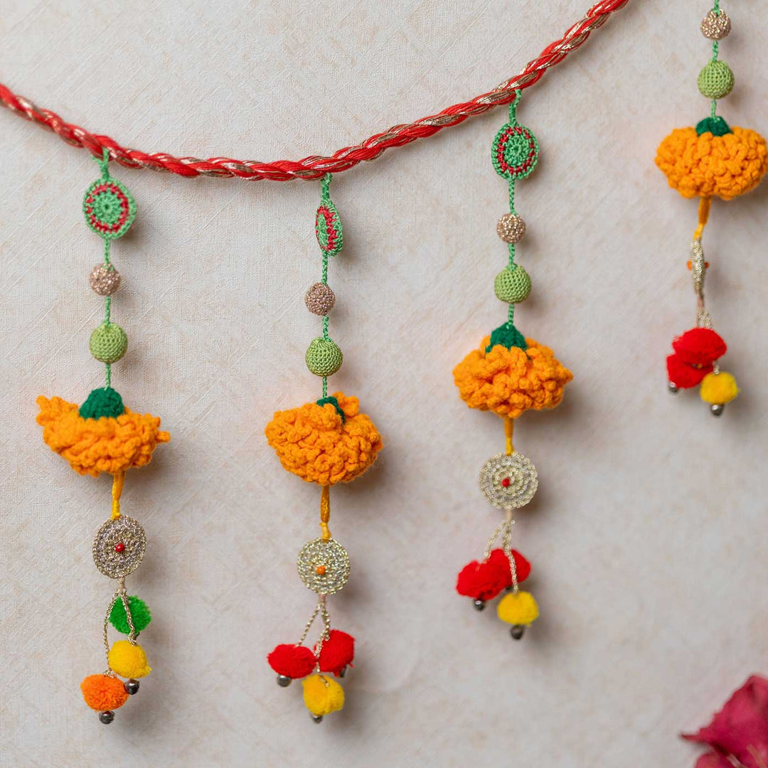 49 Inch | Intricate Realistic Crochet Marigold Tarang Design Cotton Toran