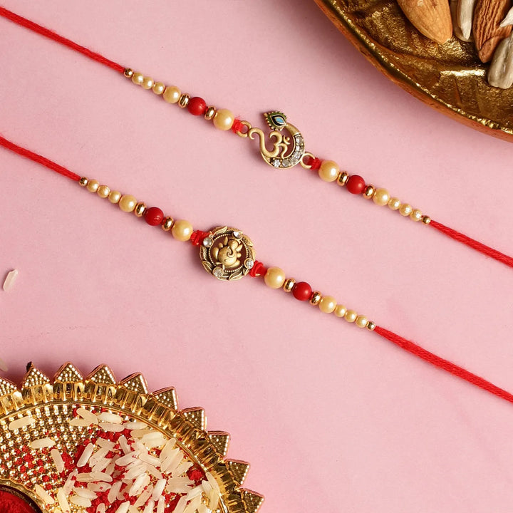 Handmade Ganesha & Om Rakhi With Roli Chawal | Set Of 2