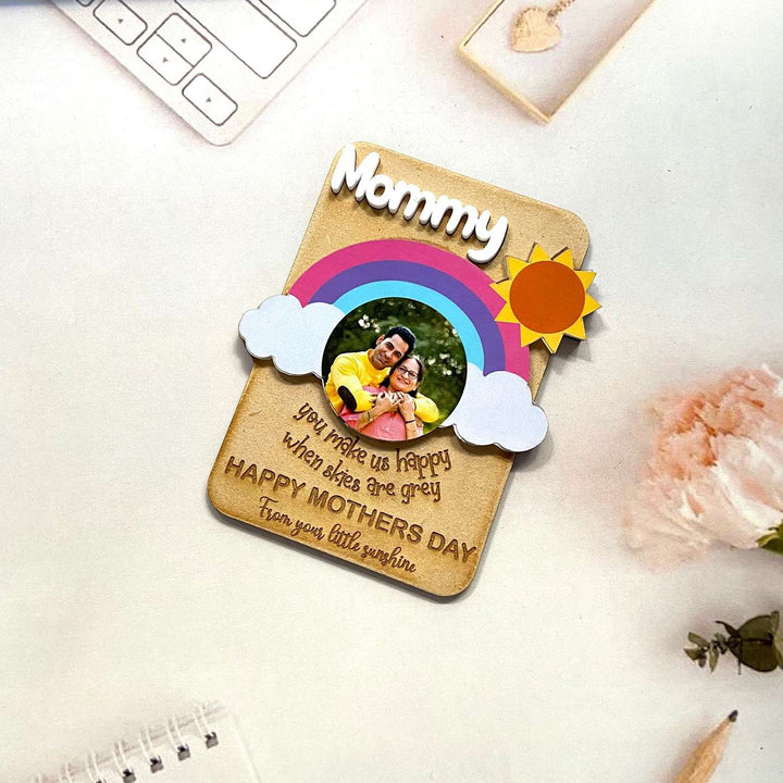 Photo Personalized Handmade Rainbow Theme MDF Wood Fridge Magnet For Mothers