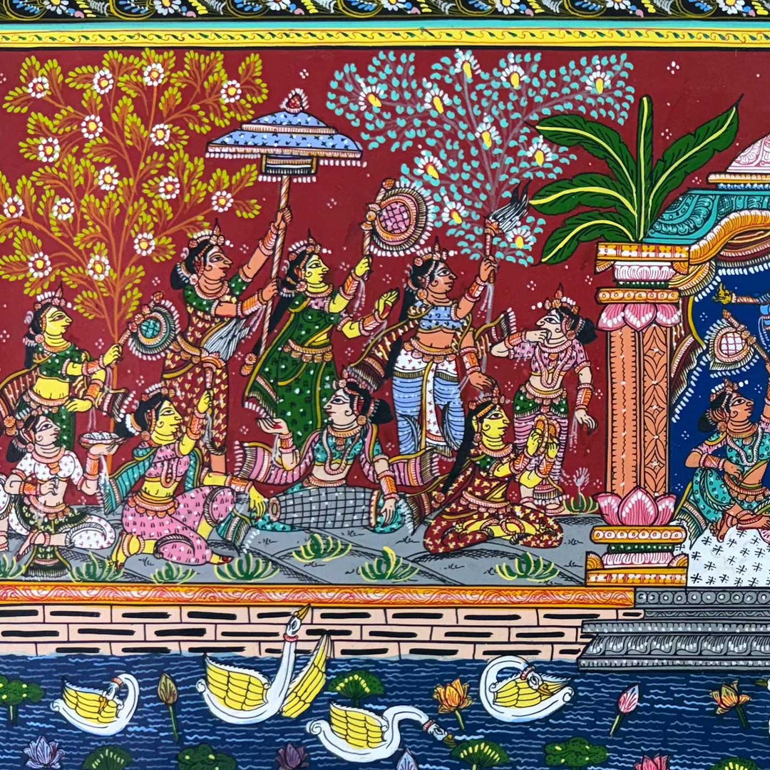 18 X 40 Inch | Handmade Canvas Yamunaras Painting