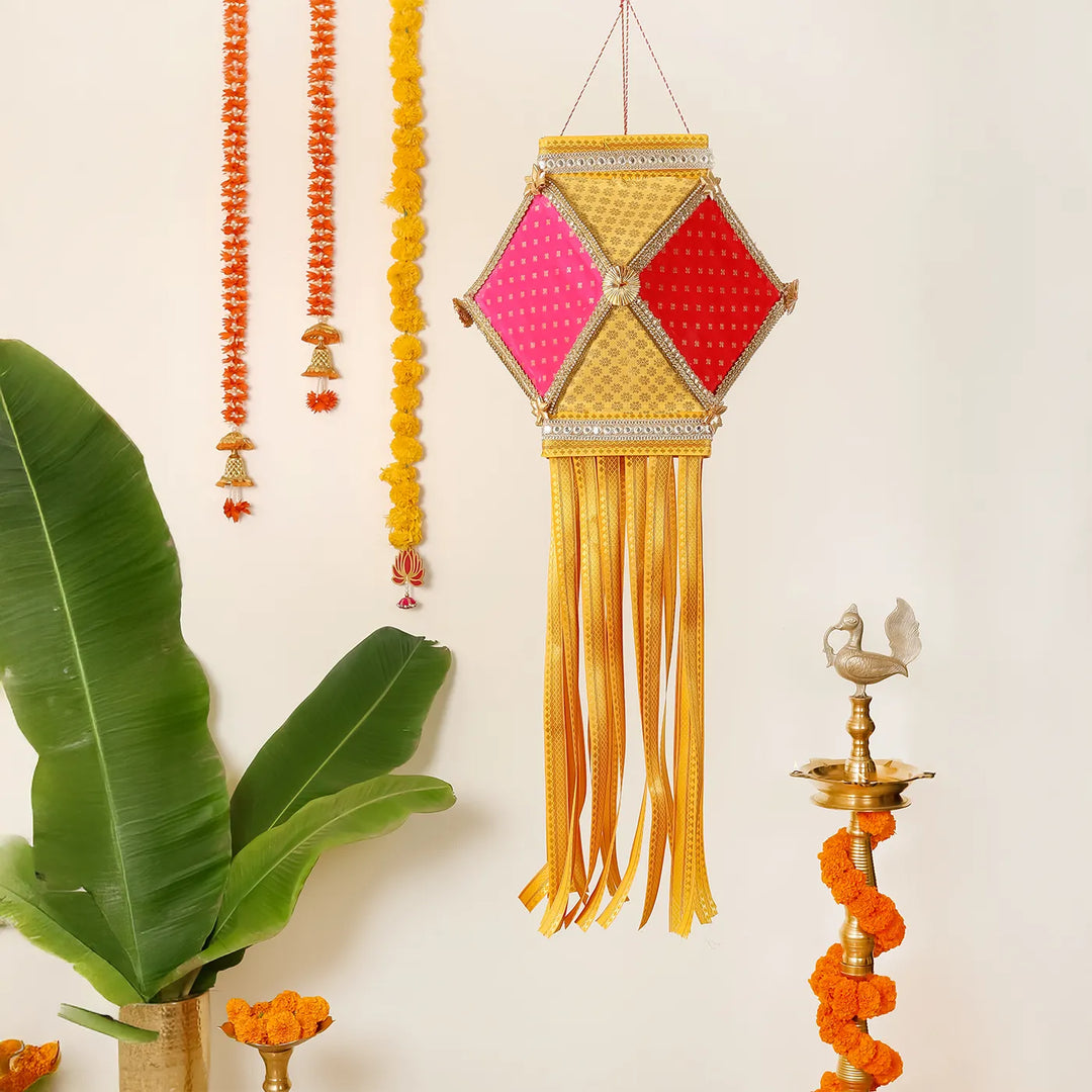 Handmade Decorative Pataka Premium Silk Akash Kandil/ Lantern With Zari Work
