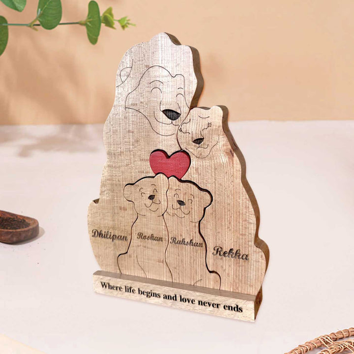 Personalized Lion Family With Kids Wooden Figurine