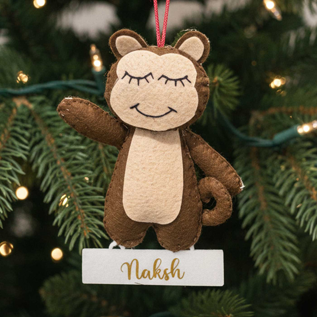 Personalized Handmade Felt Baby Monkey Christmas Ornament
