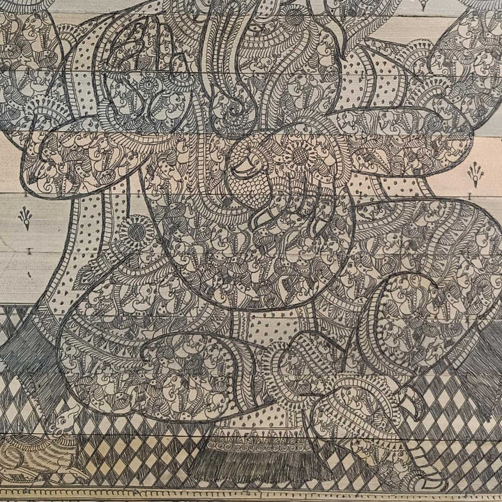 19 X 14 Inch | Handmade Palm Leaf Ganesha Within Ganesha Painting