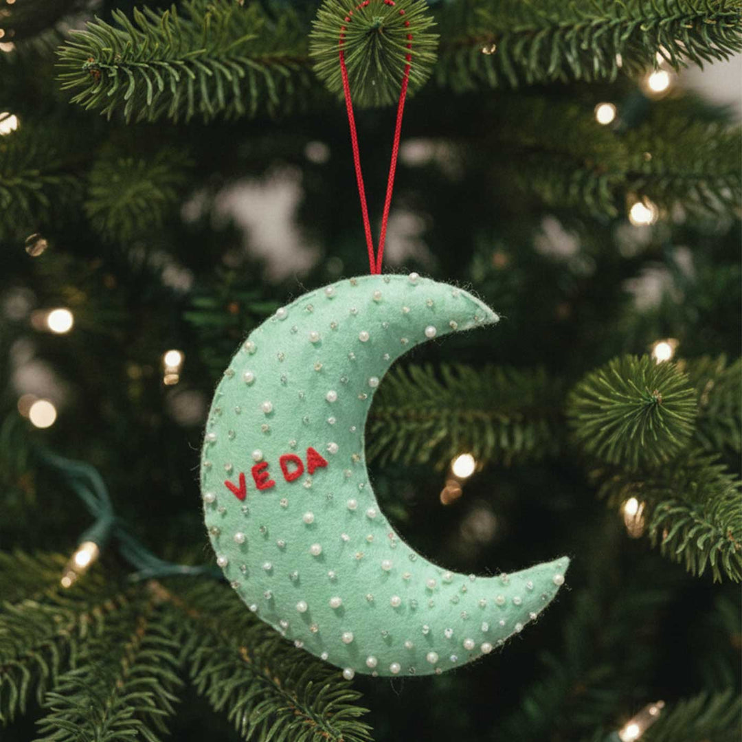 Personalized Handmade Felt Moon Christmas Ornament