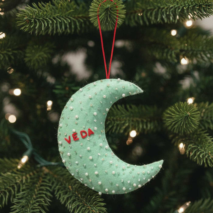 Personalized Handmade Felt Moon Christmas Ornament