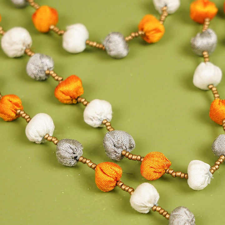 Handmade Textile Art Round Beaded Dupion Silk Fabric Layered Necklace
