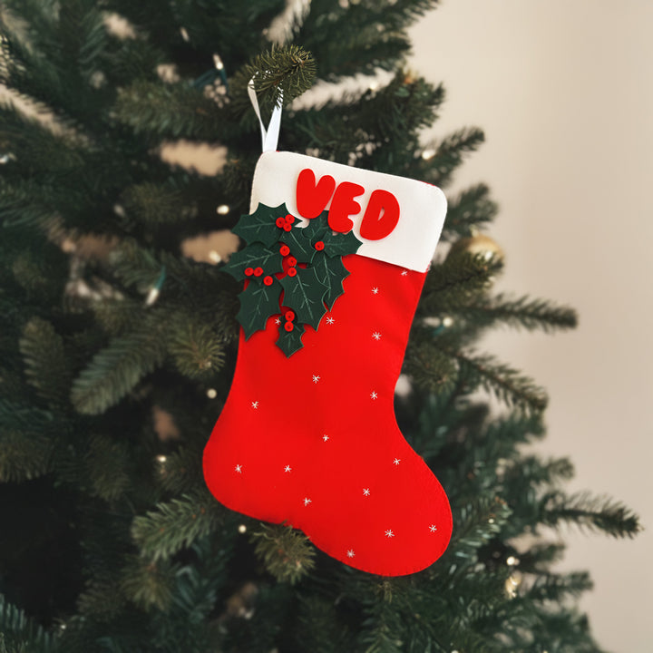 Personalized Holly Theme Felt Stocking For Christmas Decoration