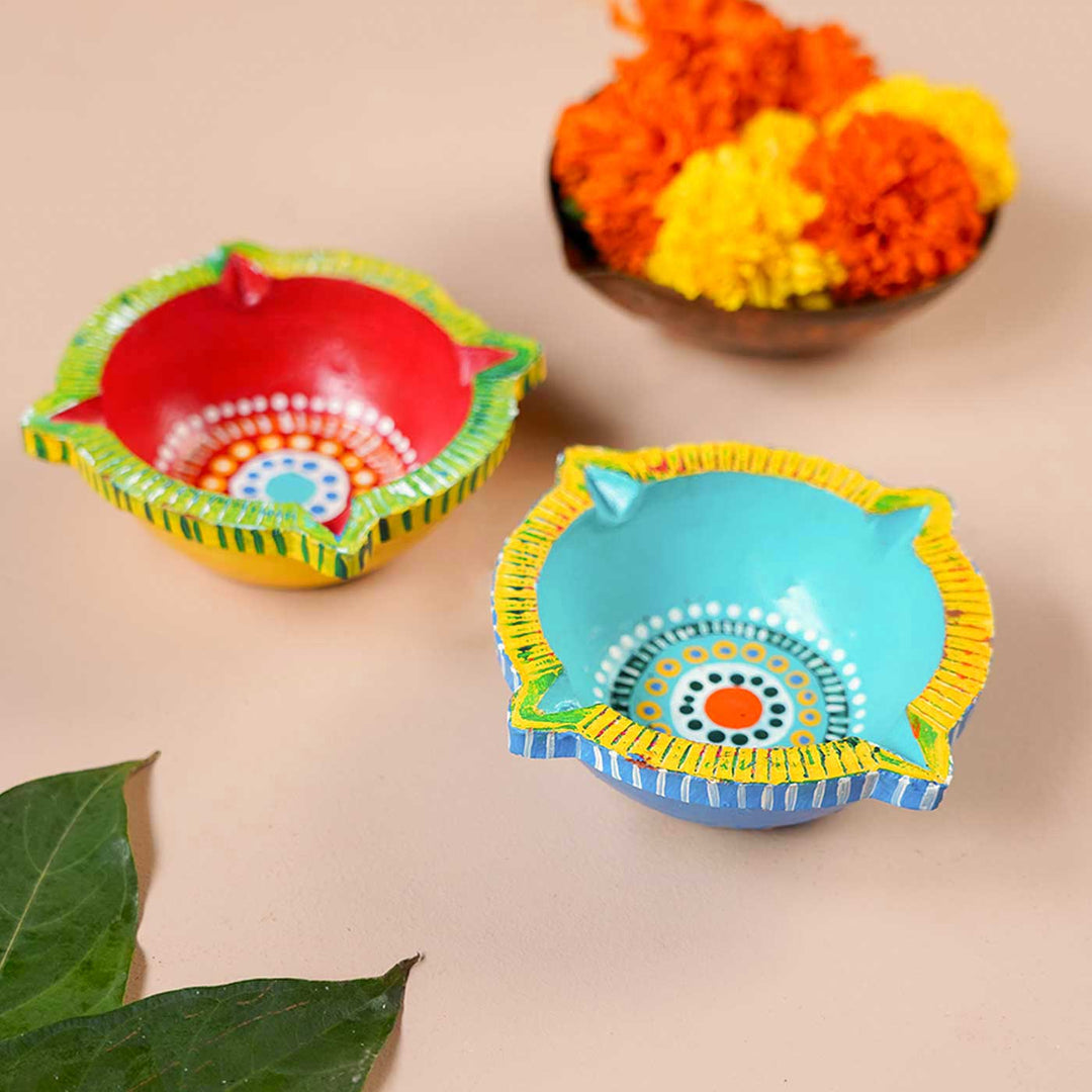 Set of 8 | Handmade Big Star Clay Oil Lamp / Diya