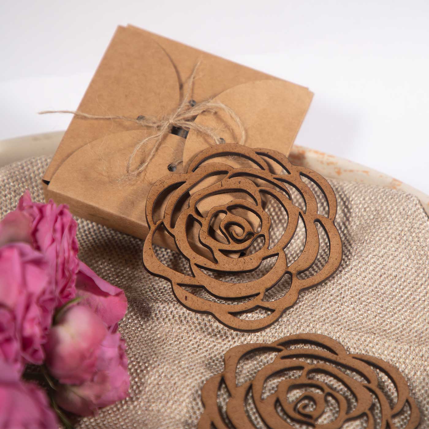 Buy Rose Bloom MDF Laser-Cut Sleek & Elegant Coaster Set | Set of 6 ...