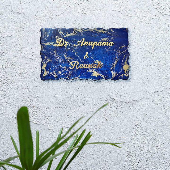 Personalized Navy Blue & Gold Design Resin Name Plate