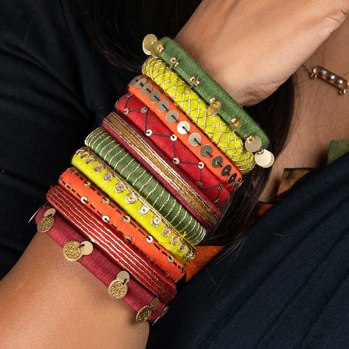 Multicolour Handcrafted Netra Sequence Work Bangles | Set of 10