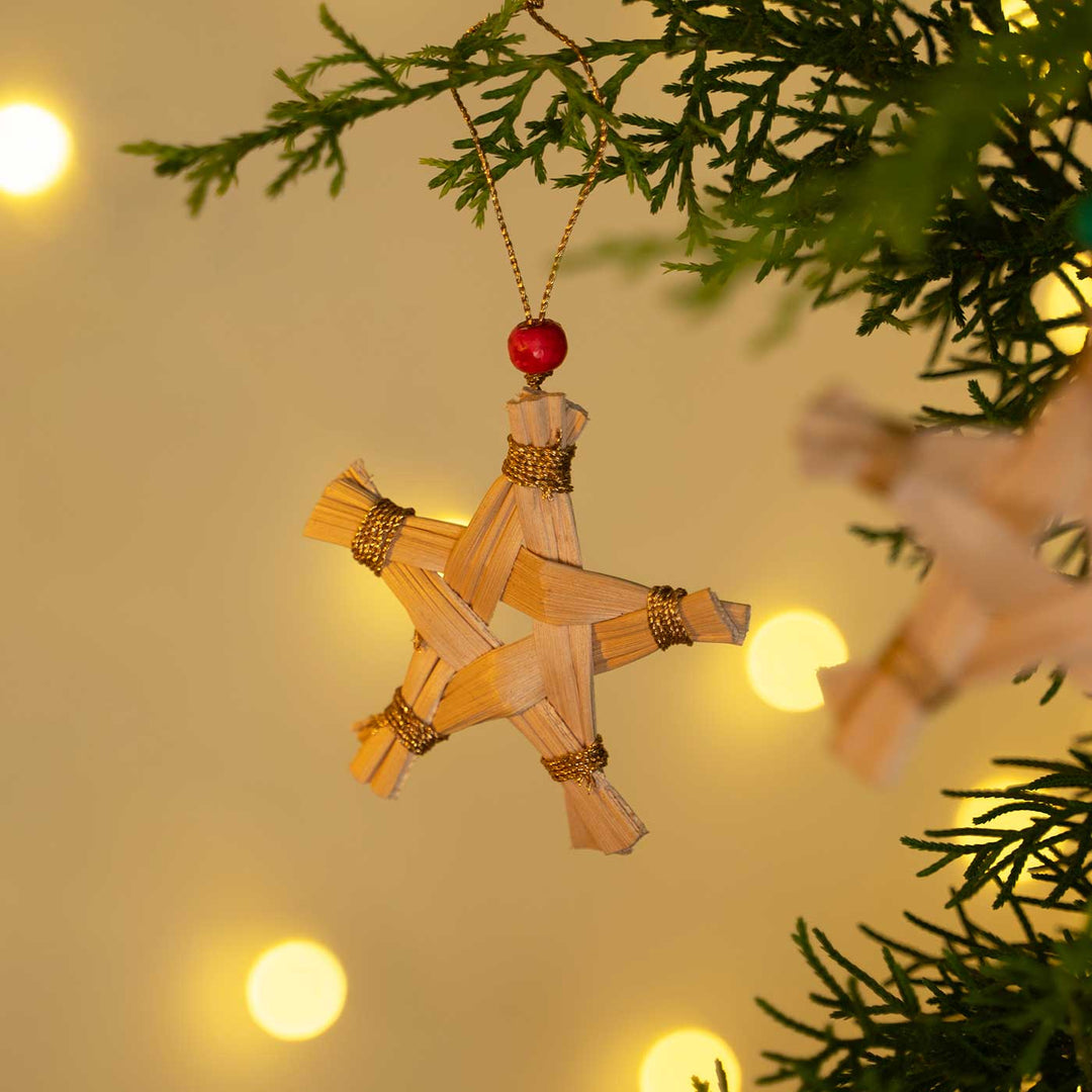 5 Pc | Handmade Banana Bark Star Hanging Christmas Ornaments