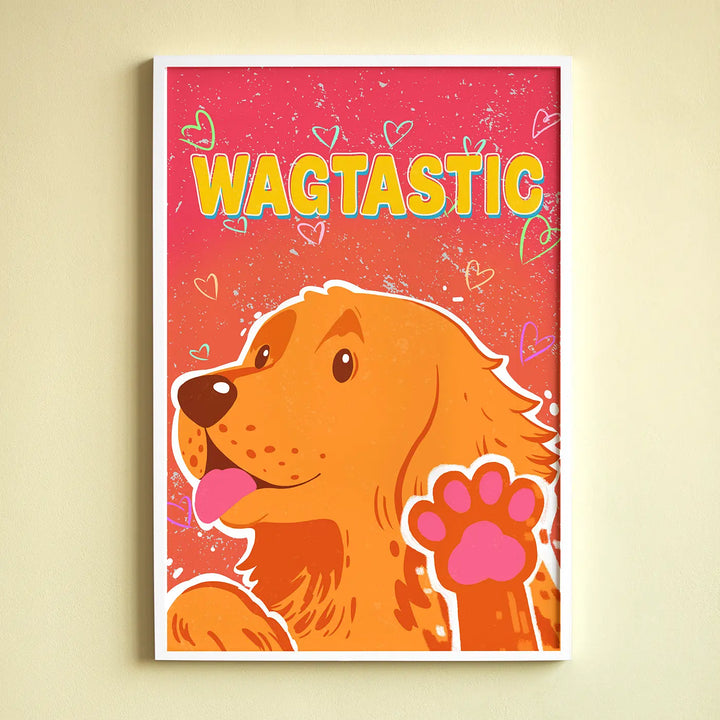 Golden Retriever Wagtastic Quirky Comic Style Printed Wall Art | 13x19 Inch | Unframed