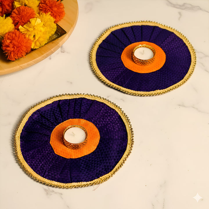 8 Inch | Handmade Khun Fabric Pooja Asan/Rangoli Mat | Set Of 2