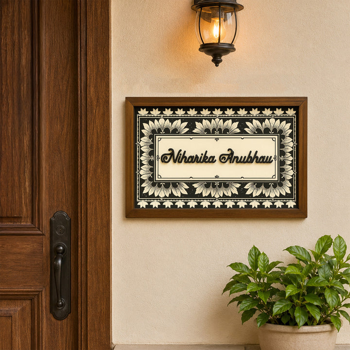 Personalized Kalamkari Printed Wooden & Acrylic Name Plate with 3D Letters