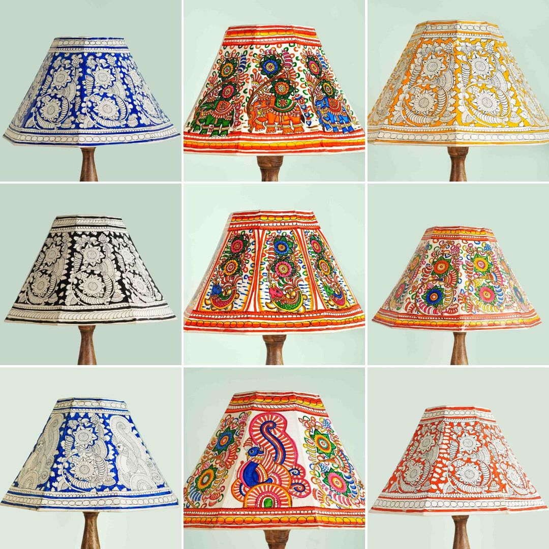 Multicolor Floral Hand Painted Tholu Bommalata Lamp Shade | 16 inches