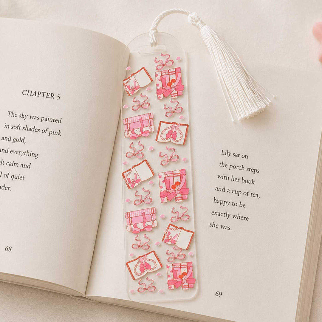 Gift Box Theme Handmade Acrylic Bookmark With Tassel For Book Lovers