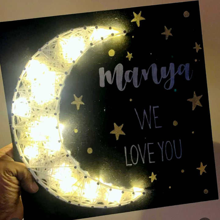 Customized Handmade String Art Moon Theme Wooden Decorative Plaque With Light