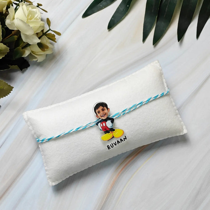Photo Personalized Reusable Caricature Mickey Theme Acrylic Kids Rakhi