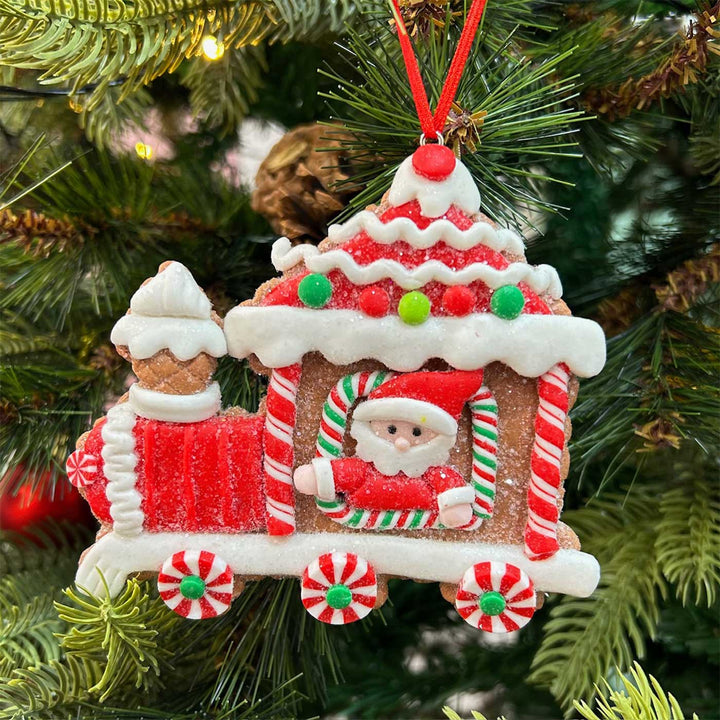 Handmade Gingerbread Engine Candyland Clay Ornaments For Christmas Tree Decoration | Set Of 2