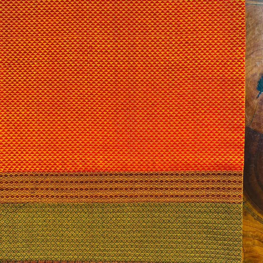 Handmade Earth Tones Geometry Pattern Khunn Fabric Cotton Table Runner | 12 x 60 Inch