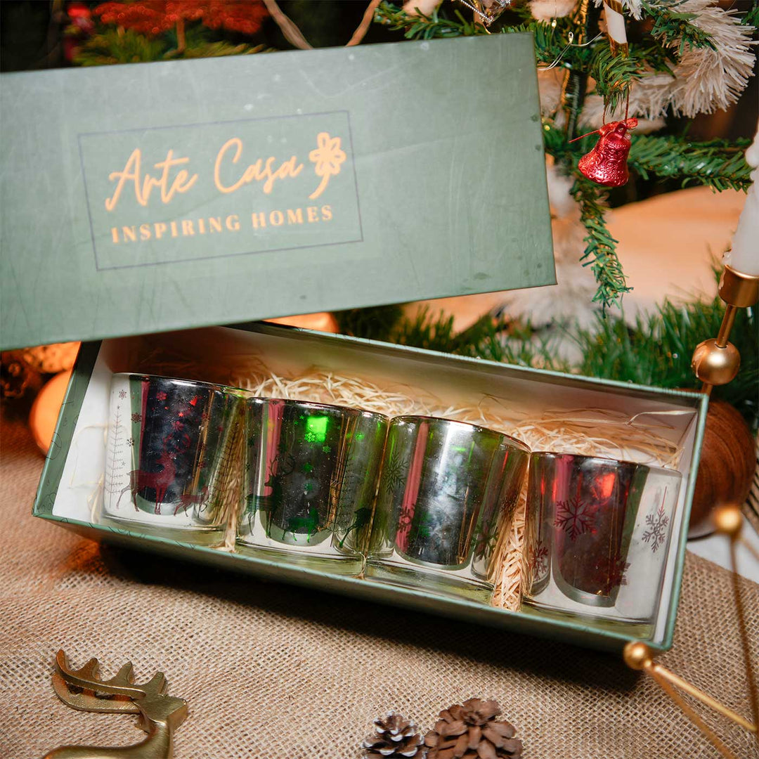 Multicolour Glass Tealight Holders | Secret Santa Gift Ideas | Set Of 4