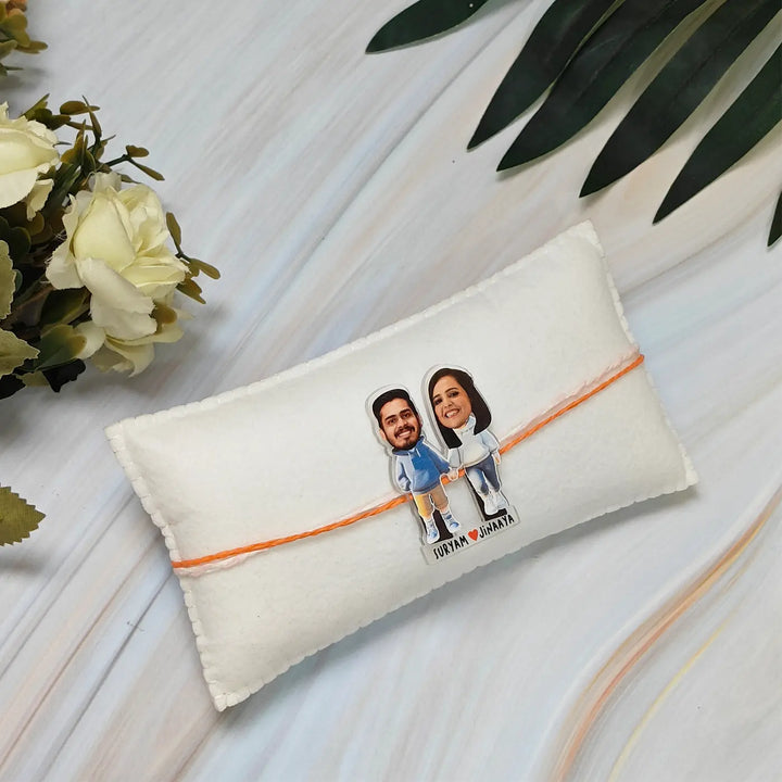Photo Personalized Reusable Caricature Sibling Bond Theme Acrylic Rakhi